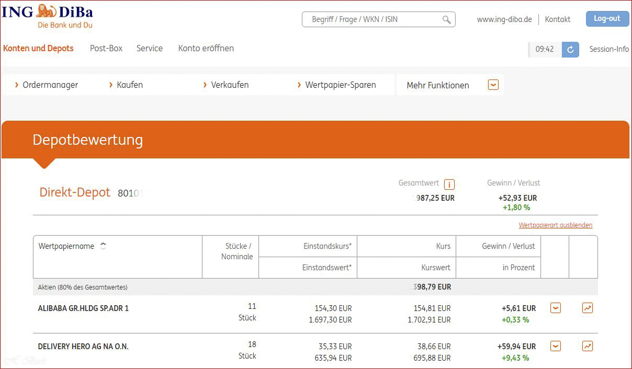 ING DiBa Depot Erfahrungen Depot einrichten und Kontoübersicht